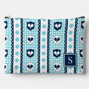 Preppy Pickleball Wappen Gingham - Türkis & Navy Zubehörtasche
