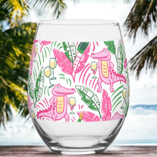 Preppy Pink Alligator Wine Weinglas Ohne Stiel