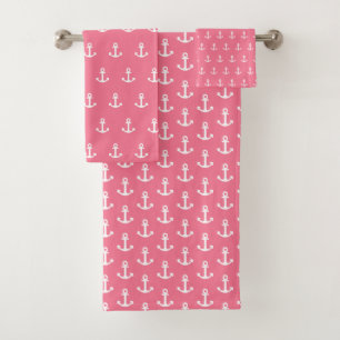 Preppy Pink Anchor Badhandtuch Set