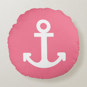 Preppy Pink Anchor Pillow Rundes Kissen