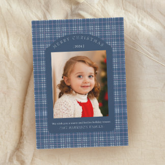 Preppy Pink and Blue Plaid Classic Christmas Card Feiertagskarte