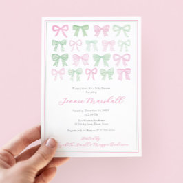 Preppy Pink and Green Bows Kinderdusche Einladung