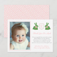 Preppy Pink and Green Boxwood Bunny Baptisc Foto