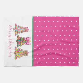 Preppy Pink and Green Christmas Trees Geschirrtuch