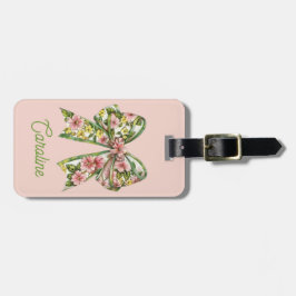 Preppy Pink and Green Floral Bow Personalized Gepäckanhänger