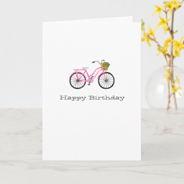 Preppy Pink Bicycle Happy Geburtstag NAME Blume Karte (Gelbe Blume)