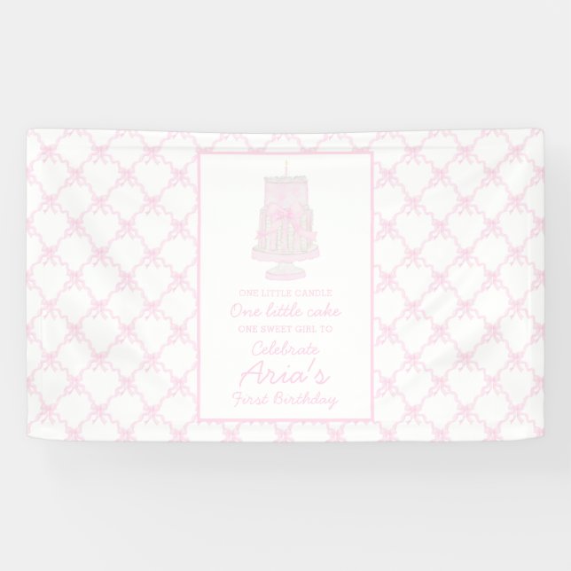 Preppy Pink Birthday Cake Erster Geburtstag Banner (Horizontal)