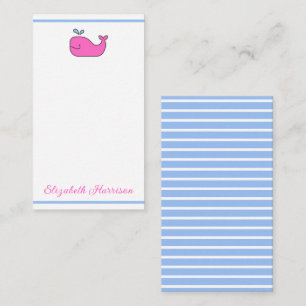 Preppy Pink Blue and White Whale Personalisiert Mitteilungskarte