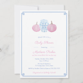 Preppy Pink & Blue Pumpkin Girl Baby ShowParty Einladung