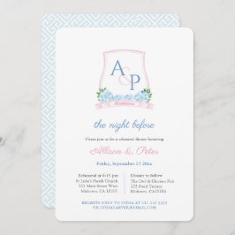 Preppy Pink Blue Wappen Hochzeit Probe Dinner Einladung