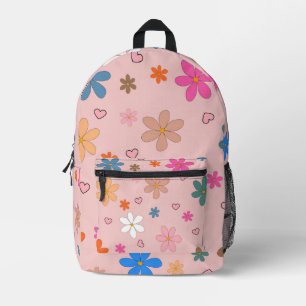Preppy Pink Blume Herz Y2K Muster Bedruckter Rucksack