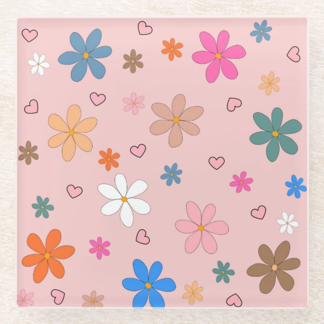 Preppy Pink Blume Herz Y2K Muster Glasuntersetzer (Vorderseite)