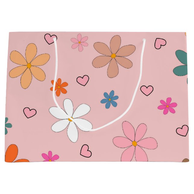 Preppy Pink Blume Herz Y2K Muster Große Geschenktüte (Vorderseite)