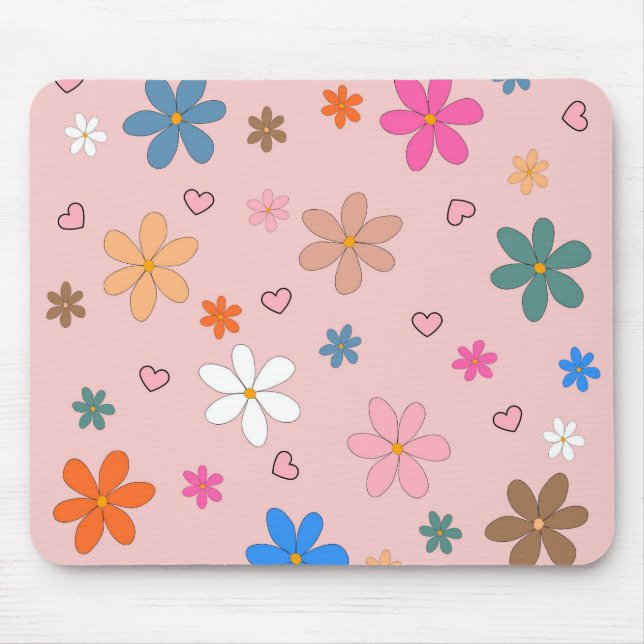 Preppy Pink Blume Herz Y2K Muster Mousepad (Vorne)