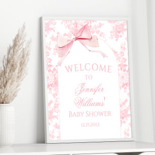 Preppy Pink Bow Floral Baby Girl Dusche Willkommen Poster