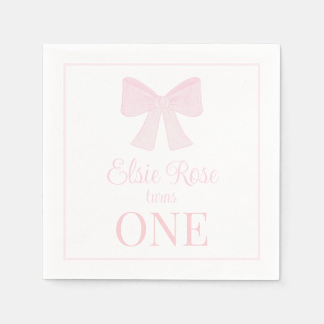Preppy Pink Bow Grandmillennial erster Geburtstag Serviette (Vorderseite)