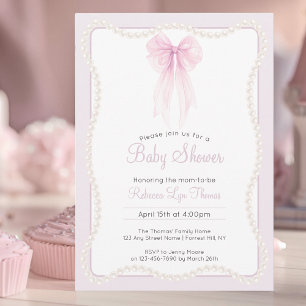 Preppy pink bow pearys Enkelbaby Dusche Einladung
