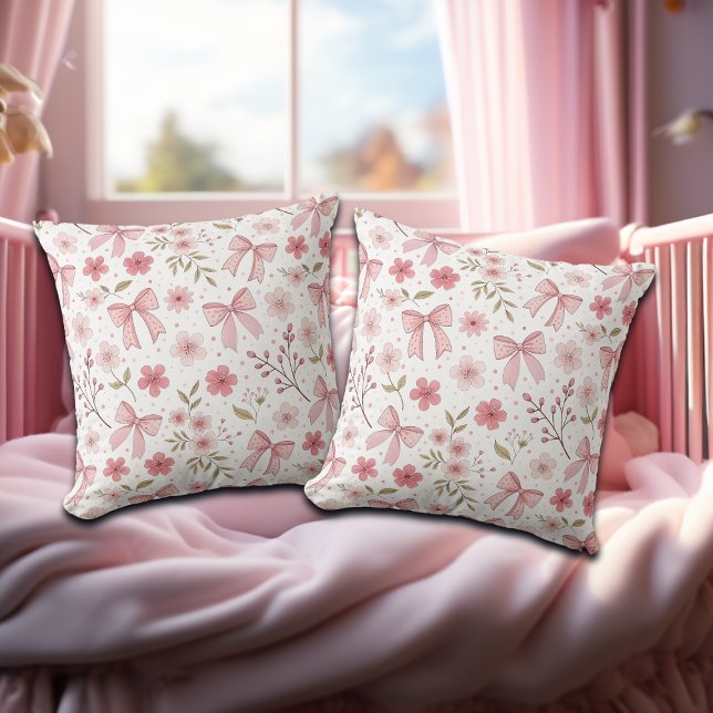 Preppy Pink Bow und Blume Kissen (Von Creator hochgeladen)