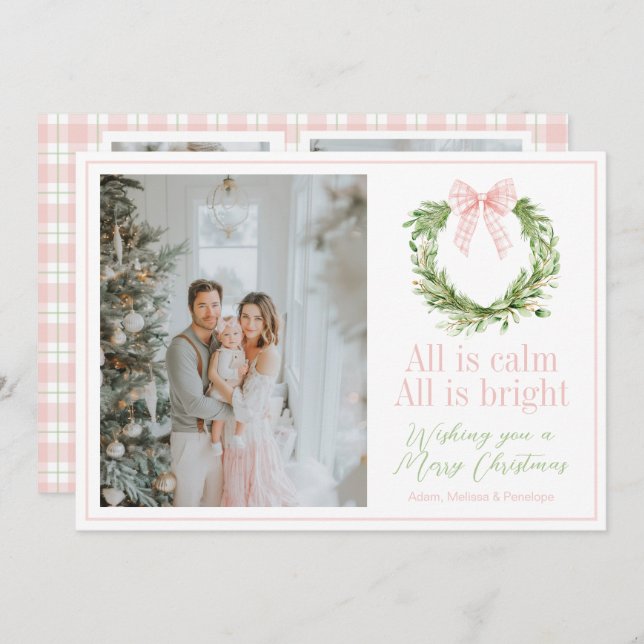 Preppy Pink Bow Wreath Karierte Weihnachten (Vorne/Hinten)