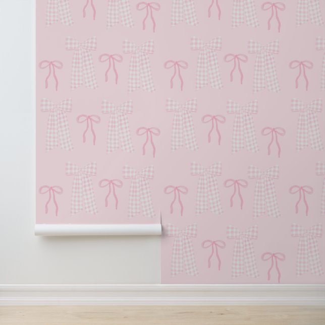Preppy Pink Bows Coquette Pink Kinderzimmer Wallpa Tapete (Anwendung)