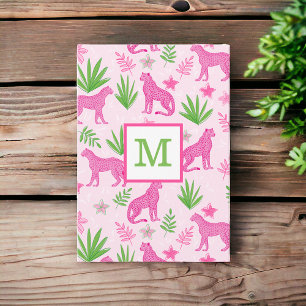 Preppy Pink Cheetah Blumen Monogramm Danke