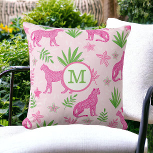 Preppy Pink Cheetah Monogram Kissen