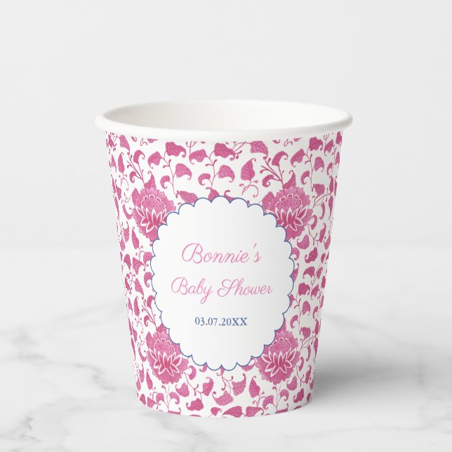 Preppy Pink Chinoiserie Brautparty Party Pappbecher (Vorderseite)