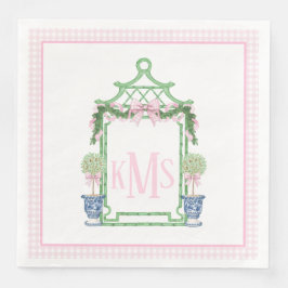 Preppy Pink Chinoiserie Pagoda Monogramm Serviette