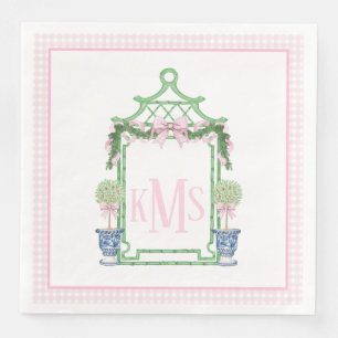 Preppy Pink Chinoiserie Pagoda Monogramm Serviette