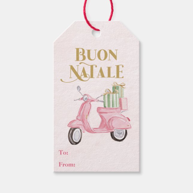 Preppy Pink Christmas Moped Buon Natale Geschenkanhänger (Vorderseite)