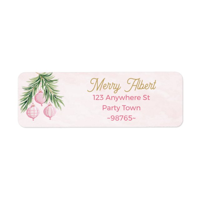 Preppy Pink Christmas Ornaments Address Label (Vorne)