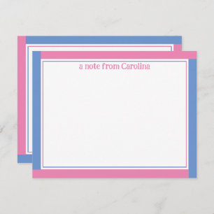 Preppy Pink & Cornflower Blue Name Stationery Mitteilungskarte