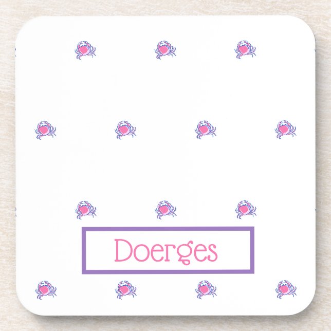 Preppy Pink Crab Personalisiert Getränkeuntersetzer (Vorderseite)