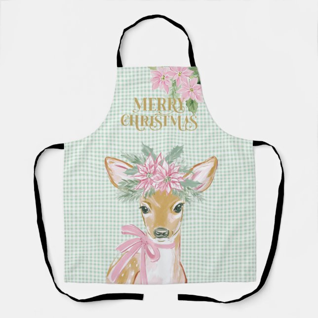 Preppy Pink Deer & Green Gingham  Schürze (Vorderseite)
