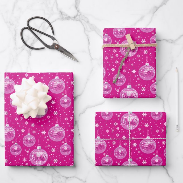Preppy Pink Disco Weihnachtswrapping Paper Geschenkpapier Set (Vorderseite)