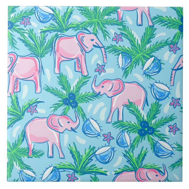 Preppy Pink Elephant Fliese (Vorderseite)