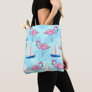 Preppy Pink Flamingo Blue Sailboat