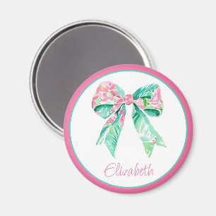 Preppy Pink Floral Bow Personalisiert Magnet