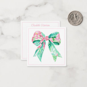 Preppy Pink Floral Bow Personalisiert Mitteilungskarte