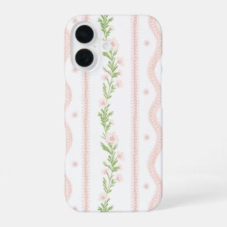 Preppy Pink Floral Stripe iPhone 16 Fall iPhone 16 Hülle