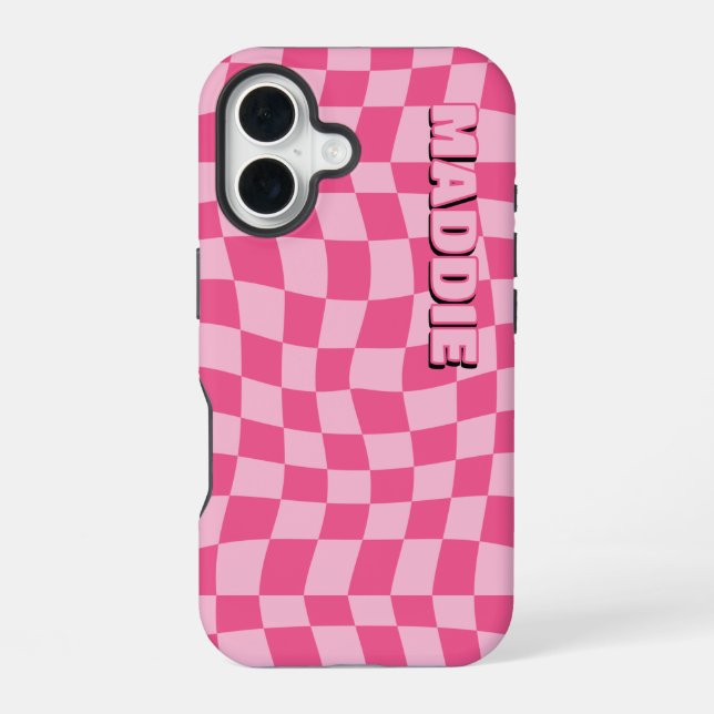 Preppy Pink Geometric iPhone 16 Hülle (Rückseite)