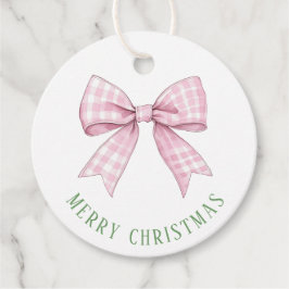 Preppy Pink Gingham Bow Classic Round Sticker Geschenkanhänger