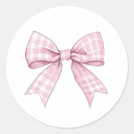 Preppy Pink Gingham Bow Runder Aufkleber