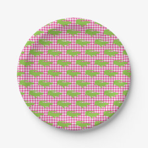 Preppy Pink Gingham Green Alligator Southern Fun Pappteller