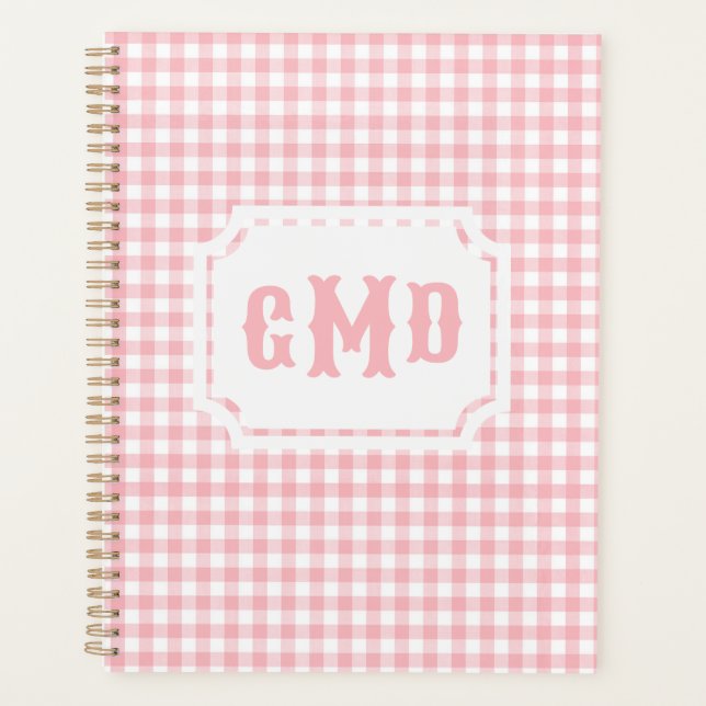 Preppy Pink Gingham | Monogramm Planer (Vorderseite)