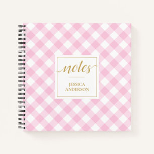 Preppy Pink Gingham Pattername Notizbuch