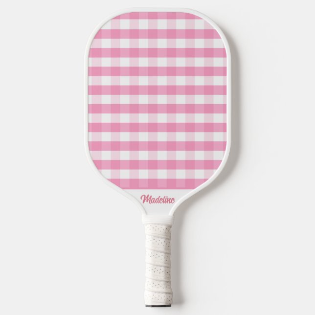 Preppy Pink Gingham Pickleball Paddle (Vorderseite)