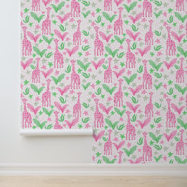 Preppy Pink Giraffen Jungle-Blume Tapete