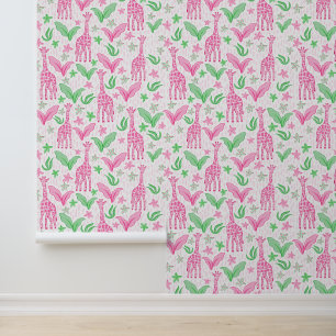 Preppy Pink Giraffen Jungle-Blume Tapete