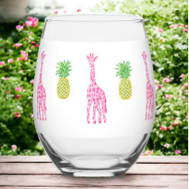 Preppy Pink Giraffes Ananas Classic Weinglas Ohne Stiel
